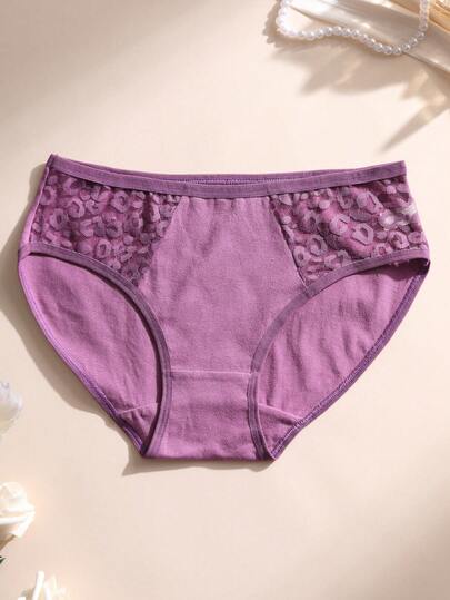 5 pièces/set Culottes confortables à taille basse avec patchwork en dentelle pour femmes