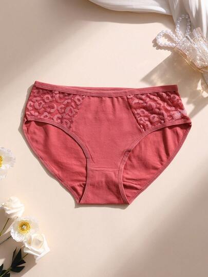 5 pièces/set Culottes confortables à taille basse avec patchwork en dentelle pour femmes