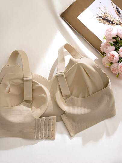 NudeFit 4 pièces Soutien-gorge grande taille sans couture, confortable, en tissu côtelé avec bretelles larges