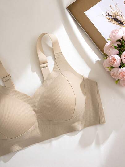 NudeFit 4 pièces Soutien-gorge grande taille sans couture, confortable, en tissu côtelé avec bretelles larges