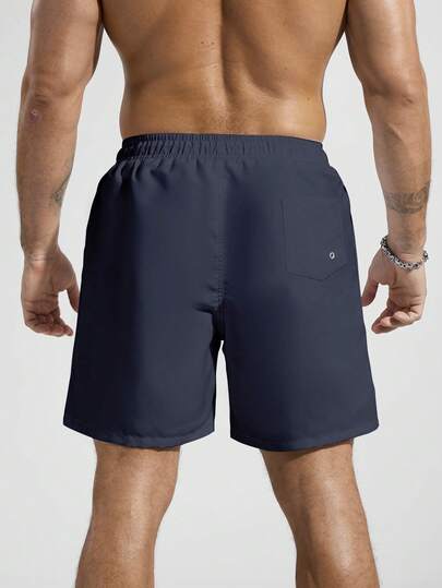 Manfinity KASUA Short de plage style vacances d'été pour hommes, taille à cordon de serrage, poches obliques, maillot de bain bleu royal, maillot de bain bleu pour hommes, tenue de plage pour hommes, maillot de bain uni, vacances