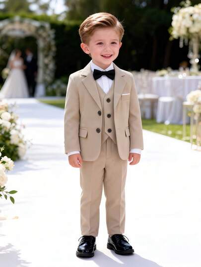 Ensemble de costume gentleman 4 pièces pour garçons, comprend un blazer élégant, un gilet, un pantalon et un nœud papillon, convient pour les mariages, les anniversaires et autres occasions formelles
