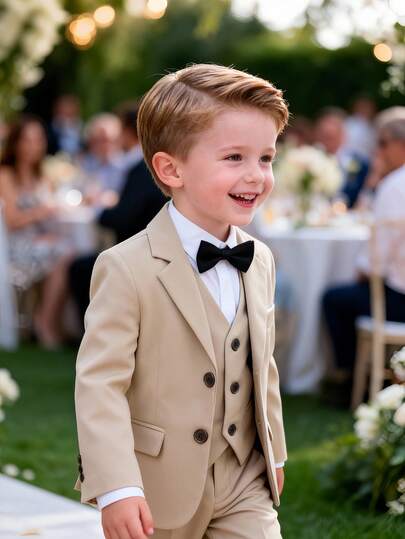 Ensemble de costume gentleman 4 pièces pour garçons, comprend un blazer élégant, un gilet, un pantalon et un nœud papillon, convient pour les mariages, les anniversaires et autres occasions formelles
