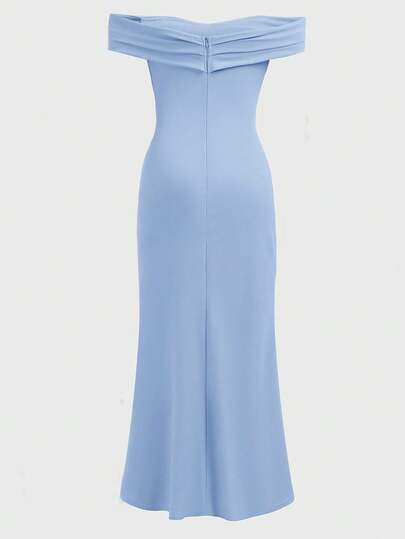 Girlism Robe de soirée élégante pour jeune fille avec épaules dénudées, froncée, croisée, fendue et queue de poisson. Convient pour les mariages, les anniversaires et les galas