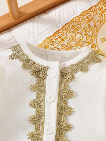 Ensemble 2 pièces pour nouveau-né garçon, cardigan blanc à manches longues et pantalon, tenue élégante et mignonne pour occasion formelle, fête, mariage, automne, style Jalabiya/Abaya arabe, vêtements de baptême