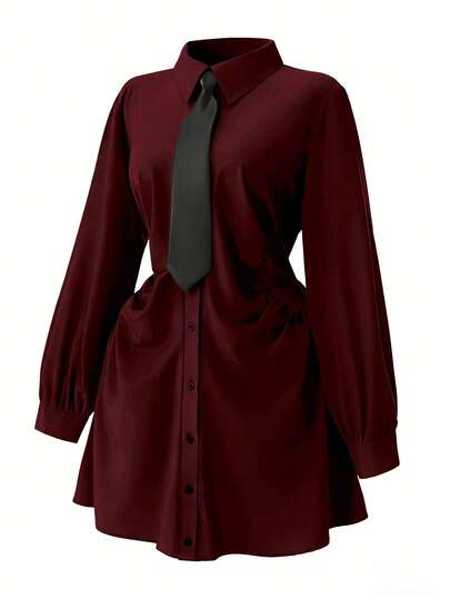 Rometta Robe chemise élégante avec fronces à la taille, grande taille