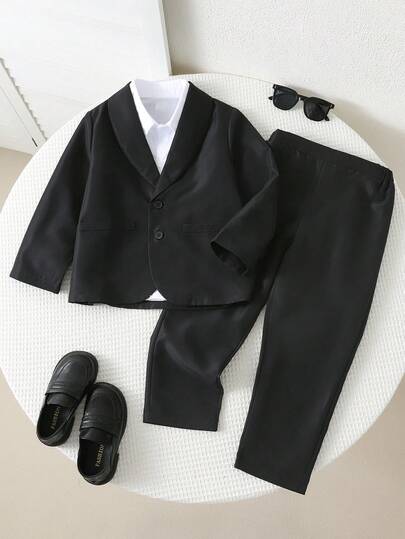 2 pièces/Set Veste blazer classique noire et pantalon pour tout-petit garçon, tenue de gentleman, robe de cérémonie, élégante et décontractée, convient pour le printemps, l'été, l'automne, l'hiver, les mariages, la rentrée scolaire, les fêtes, les célébra