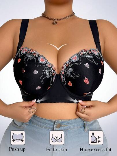 DesireSculpt 1 pièce Soutien-gorge en dentelle à armatures grande taille noir, soutien-gorge confortable à larges bretelles