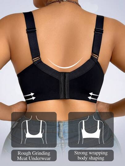 DesireSculpt 1 pièce Soutien-gorge en dentelle à armatures grande taille noir, soutien-gorge confortable à larges bretelles