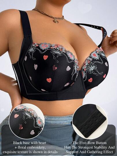 DesireSculpt 1 pièce Soutien-gorge en dentelle à armatures grande taille noir, soutien-gorge confortable à larges bretelles