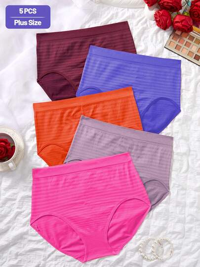 NudeFit 5 pièces Culottes sans couture à taille haute confortables et extensibles avec rayures, grande taille, couvrance intégrale pour femmes