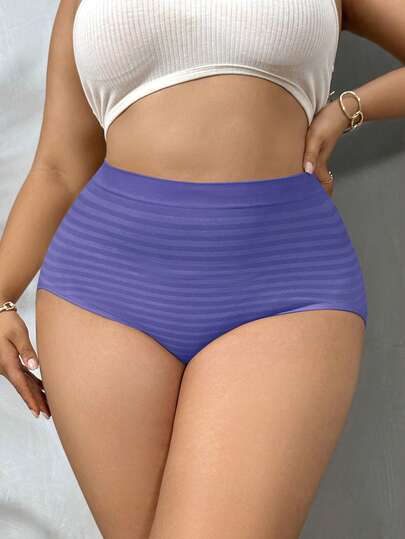 NudeFit 5 pièces Culottes sans couture à taille haute confortables et extensibles avec rayures, grande taille, couvrance intégrale pour femmes