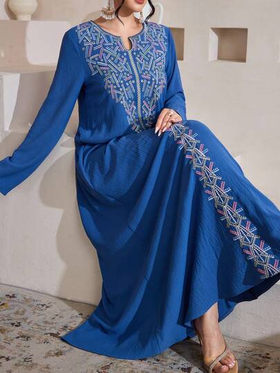 Al Najma Robe arabe ample et élégante à imprimé traditionnel de Ramadan
