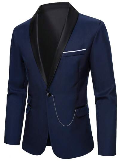 Manfinity Mode Costume décontracté pour homme, style britannique à la mode essentiel pour le travail et les loisirs. Vêtements chics bleu marine. Ensemble 2 pièces pour hommes. Tenue de mariage pour homme pour cérémonie, formel