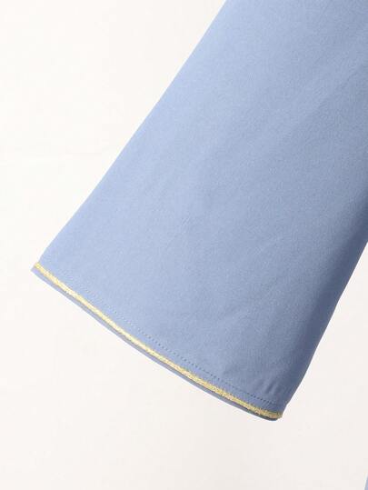 Robe tunique abaya longue évasée mignonne pour fille préadolescente, col à capuche avec broderie florale bleue de plantes, robe arabe modeste, tenue automne