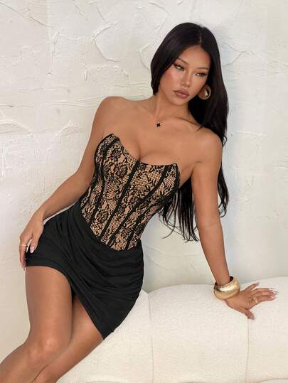 PETITE Robe camisole à volants en dentelle contrastée pour femmes, petite taille