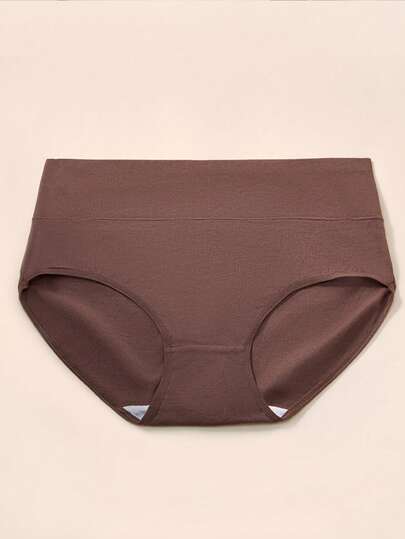 4 pièces/paquet Culottes triangle sans couture grande taille couleur Maillard pour femmes, sous-vêtements confortables à taille haute, plusieurs couleurs, tissu élastique, respirant, doux et soyeux au toucher