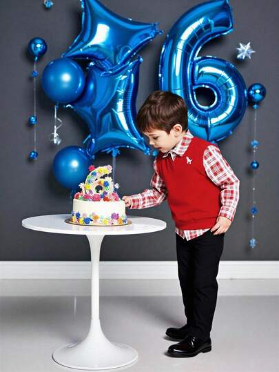 Tenue de gentleman pour jeune garçon (petit) : Top : Superposé avec une chemise à carreaux rouges et blancs avec col, gilet tricoté rouge col en V avec un imprimé de dinosaure blanc mignon pour une touche ludique. Bas : Pantalon noir, simple et net. Style