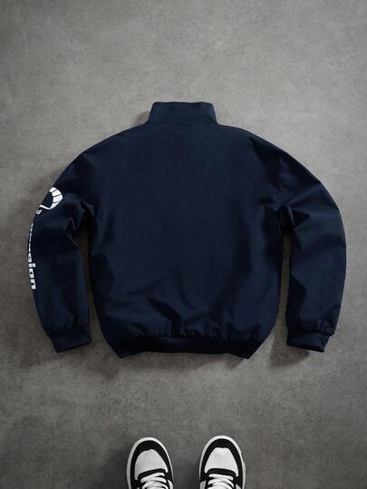 PAVTROS Veste coupe-vent décontractée à manches longues avec impression de lettre et blocage de couleurs pour homme, veste de course à manches longues avec lettre pour sortir, pour les amis, le mari, le petit ami, pour l'automne