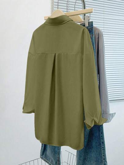 INAWLY Blouse décontractée à manches longues avec boutons devant et épaules tombantes, couleur unie pour femmes
