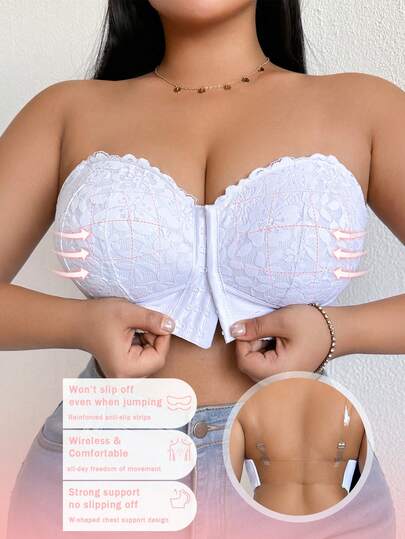 DesireSculpt 1 pièce Soutien-gorge sans couture à armature en dentelle grande taille, soutien-gorge invisible qui soulève et met en valeur