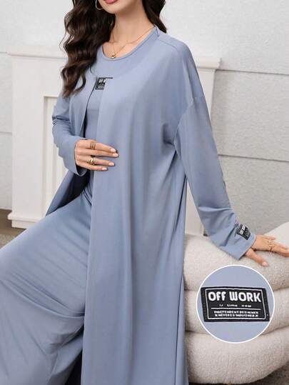 Al Najma Robe et veste jacquard gris-bleu cintrées à la taille, ensemble élégant et à la mode de style français pour femme arabe