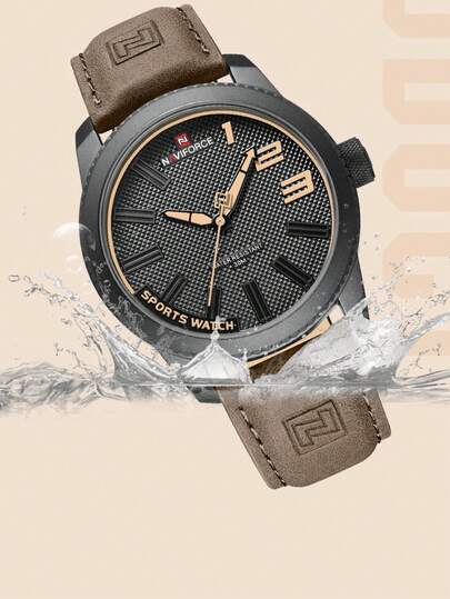 NAVIFORCE Montre-bracelet populaire pour hommes, montre militaire sport résistante aux chocs et étanche avec bracelet véritable, montre-bracelet de mode décontractée pour hommes