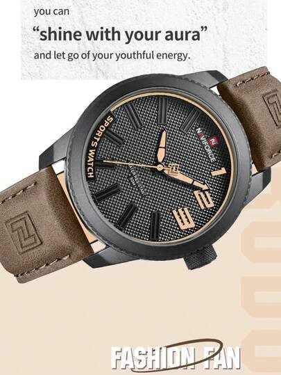 NAVIFORCE Montre-bracelet populaire pour hommes, montre militaire sport résistante aux chocs et étanche avec bracelet véritable, montre-bracelet de mode décontractée pour hommes
