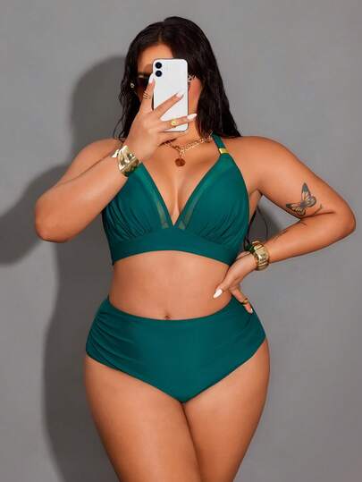 Shapewave Ensemble de maillot de bain pour femmes grandes tailles, couleur unie