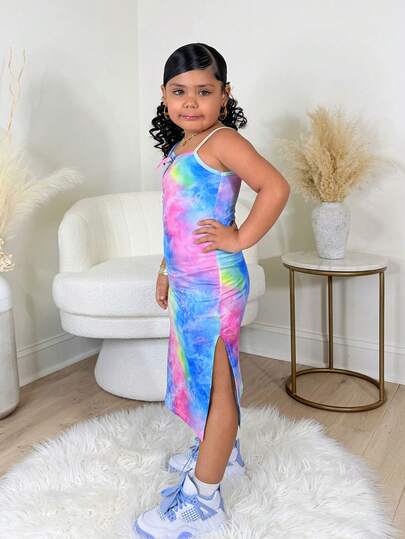 Robe moulante décontracté à motif tie-dye pour jeune fille
