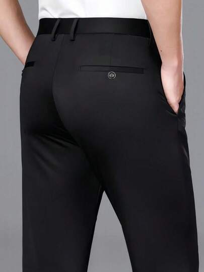 3 pièces Pantalons de costume pour hommes, style business formel et semi-formel, couleur unie, légèrement élastiques, pour le printemps/automne, toutes saisons, pour les trajets quotidiens