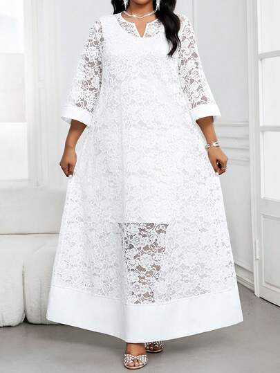Robe à encolure ajourée en dentelle pour femmes grande taille