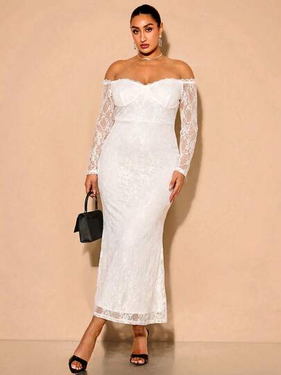 BAE Robe maxi élégante en patchwork de dentelle soyeuse blanche pour femmes grandes tailles, robe de soirée longue formelle pour invitée de mariage en automne, tenue de fête pour les vacances, été