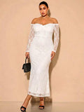 BAE Robe maxi élégante en patchwork de dentelle soyeuse blanche pour femmes grandes tailles, robe de soirée longue formelle pour invitée de mariage en automne, tenue de fête pour les vacances, été