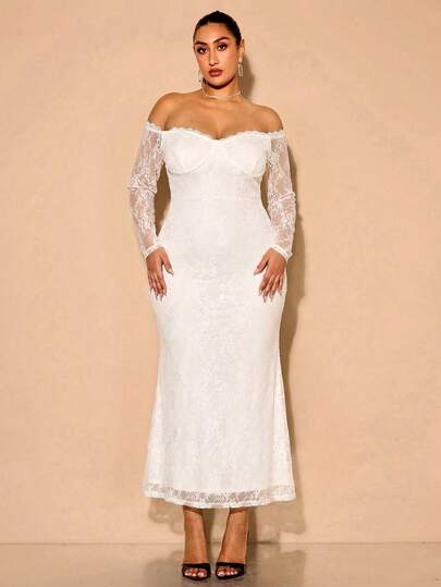 BAE Robe maxi élégante en patchwork de dentelle soyeuse blanche pour femmes grandes tailles, robe de soirée longue formelle pour invitée de mariage en automne, tenue de fête pour les vacances, été
