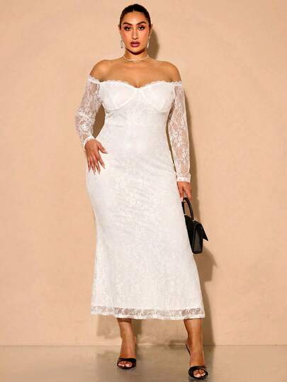 BAE Robe maxi élégante en patchwork de dentelle soyeuse blanche pour femmes grandes tailles, robe de soirée longue formelle pour invitée de mariage en automne, tenue de fête pour les vacances, été