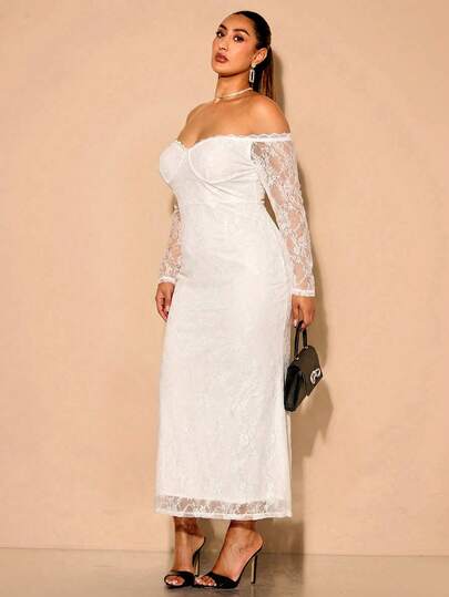 BAE Robe maxi élégante en patchwork de dentelle soyeuse blanche pour femmes grandes tailles, robe de soirée longue formelle pour invitée de mariage en automne, tenue de fête pour les vacances, été