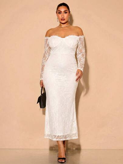 BAE Robe maxi élégante en patchwork de dentelle soyeuse blanche pour femmes grandes tailles, robe de soirée longue formelle pour invitée de mariage en automne, tenue de fête pour les vacances, été