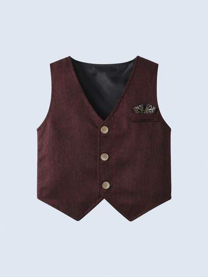 BOARNSEORL 3 pièces Tenue de jeune homme de type gentleman - Chemise blanche, nœud papillon, gilet et pantalon bordeaux, convient pour l'anniversaire, Noël, le Nouvel An, le mariage, l'anniversaire