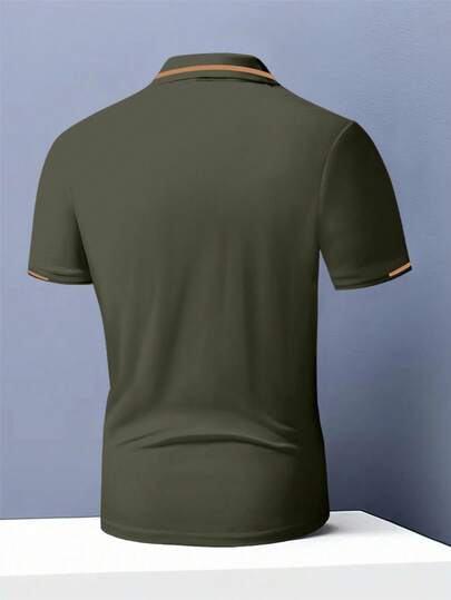 Calvornis Polo à manches courtes pour hommes, motif cheval, boutonnage quart, style classique décontracté, formel, cérémonie