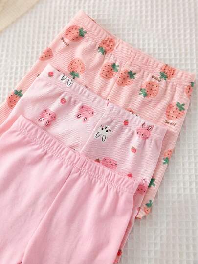 LMoss Kids 6 pièces Ensemble de pyjama d'été pour bébé fille, motif fraise mignon avec volants, col rond, manches courtes, short en tricot doux et respirant