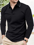 Chemise polo à manches longues pour hommes, nouvelle chemise polo décontractée rétro pour le printemps et l'automne, style simple de conception originale mode affaires couleur unie de base, coupe ample pour les loisirs et les vacances, chemise à manches l