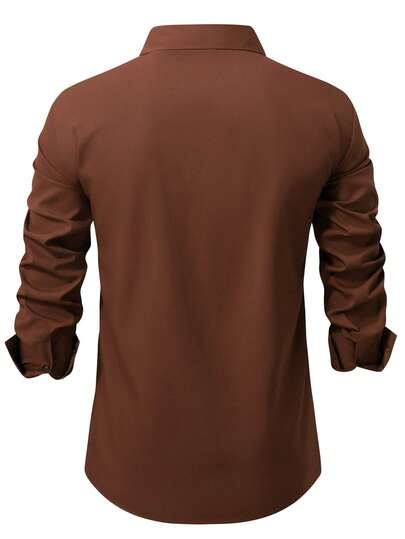 Manfinity Mode Chemise décontractée à manches longues pour hommes, chemise à manches longues de couleur unie avec boutons, formelle, style Old Money