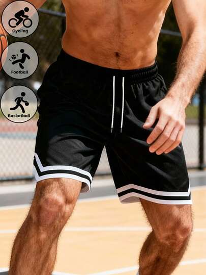 1 pièce Short de basket en maille sport décontracté pour hommes, short bermuda unisexe mode extérieur noir