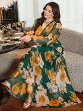 Modelyn Robe ample semi-transparente à taille cintrée et imprimé floral élégant pour femmes grandes tailles