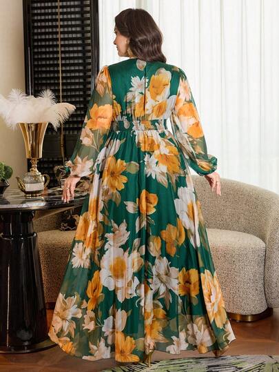 Modelyn Robe ample semi-transparente à taille cintrée et imprimé floral élégant pour femmes grandes tailles