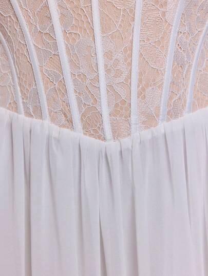 Robe longue élégante en mousseline de soie blanche avec dentelle, épaules dénudées, coupe trapèze, avec bordure à volants, adaptée pour les mariages d'été, les fêtes, les vacances et les festivals, pour femmes grandes tailles