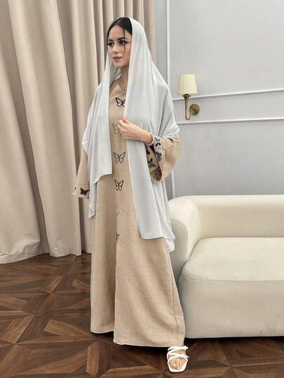 Yasmyna Robe maxi femme avec motif papillon, robe longue traditionnelle arabe