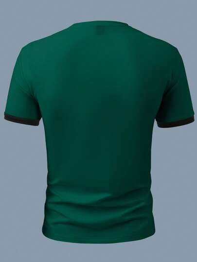 Manfinity Homme T-shirt à manches courtes décontracté pour hommes avec patch lettrage et bordure contrastée, été