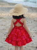 Emery Rose Kids Emery Rose Kids Robe courte à taille élastique avec imprimé tropical tressé et nœud papillon pour jeune fille, style vacances avec robe à bretelles fines imprimée, pour vacances d'été à la plage. Assortie mère-fille et sœurs, style de vaca